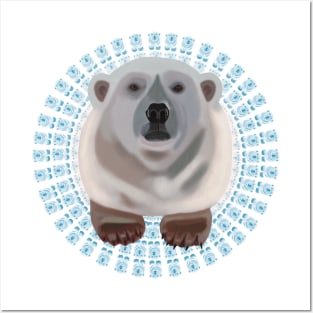 Polar Bear on blue bear pattern Posters and Art